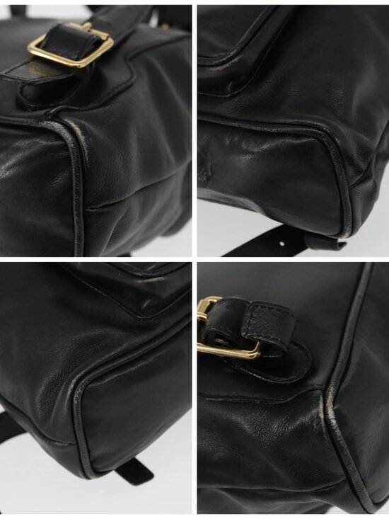 GUCCI Bamboo Backpack Leather Black Gold